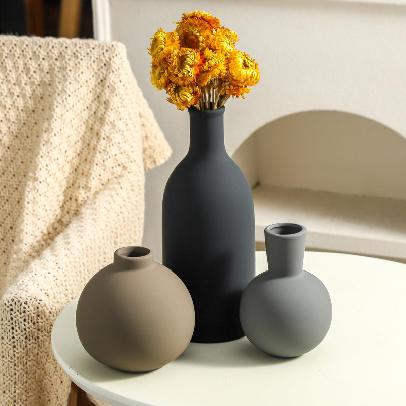 Ceramic Neutral Vase, Black/Brown/Grey
