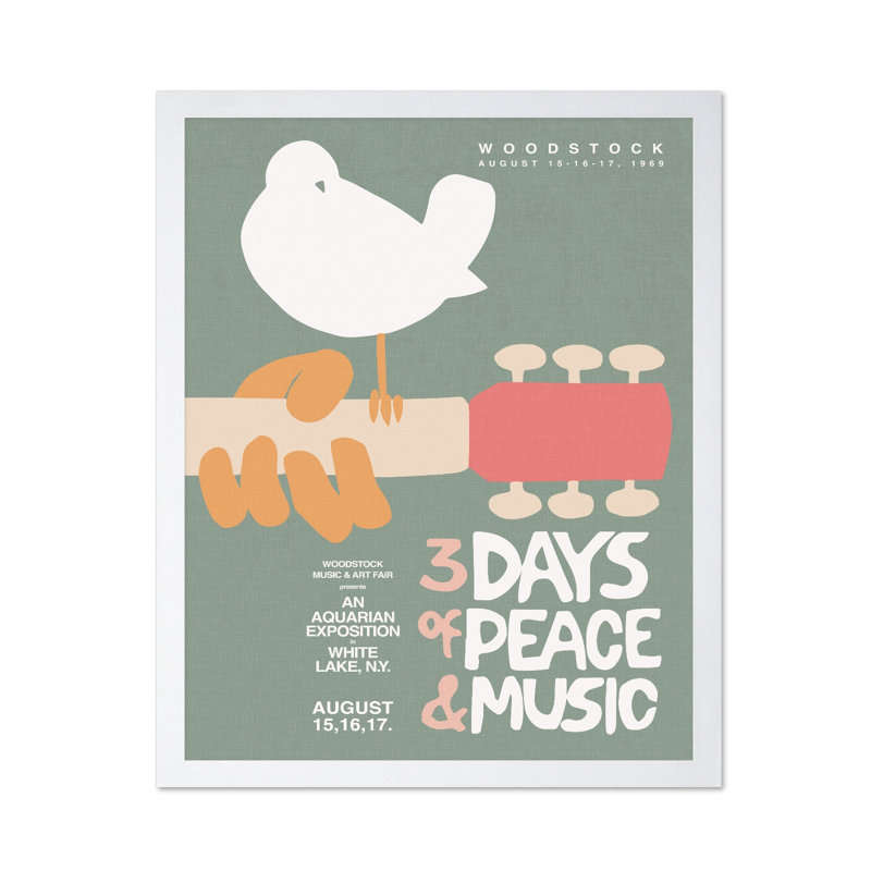 Festival de musique de Woodstock, Affiche, H 18 po x l 24 po, Encadrement blanc