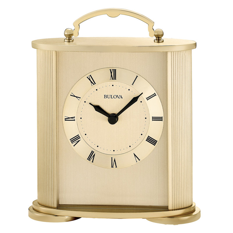 Arthur Roman Numeral Mirror Quartz Movement / Crystal Tabletop Clock in Gold