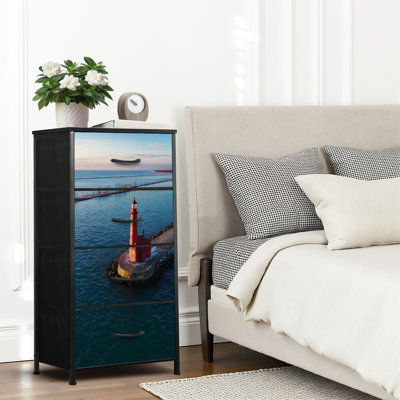 4 Drawer Dresser for Bedroom, Narrow Chest of Drawers, Wooden Top and Study Iron Frame 18"x37.5"-(WxH)