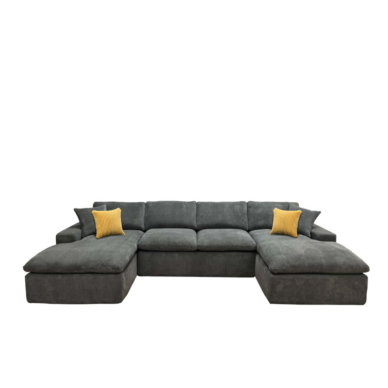 Canapé modulaire inspiré du grain de café sans assemblage requis, Fabric - Light Grey