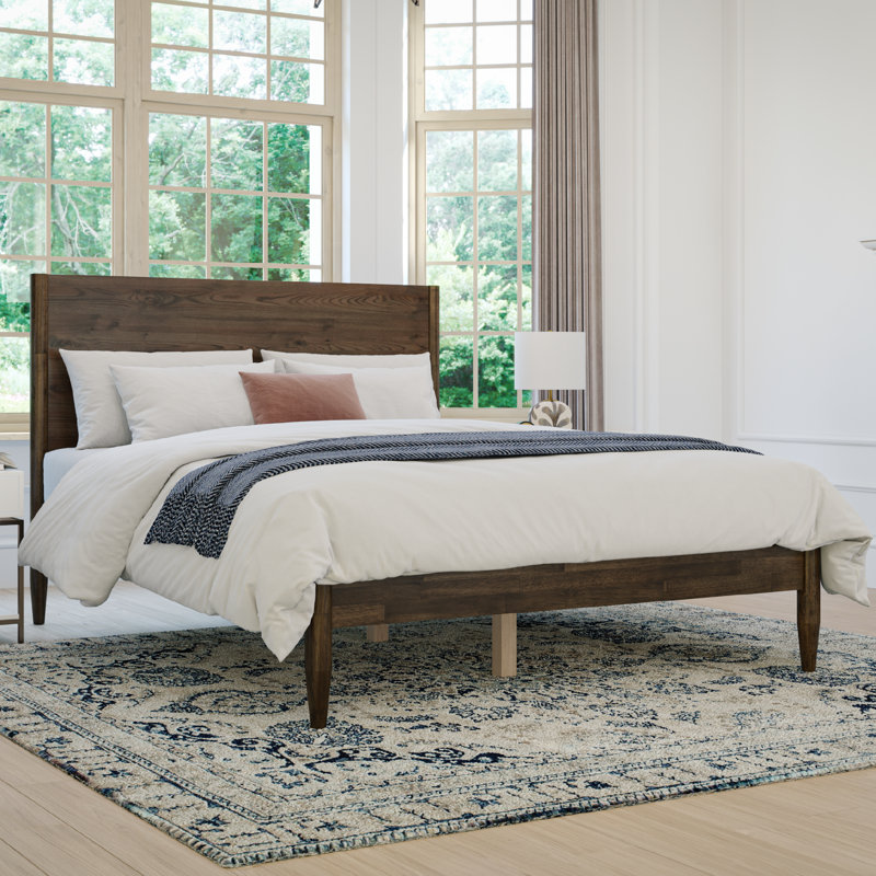 Besan Solid Wood Headboard Bed Frame, Walnut, King 