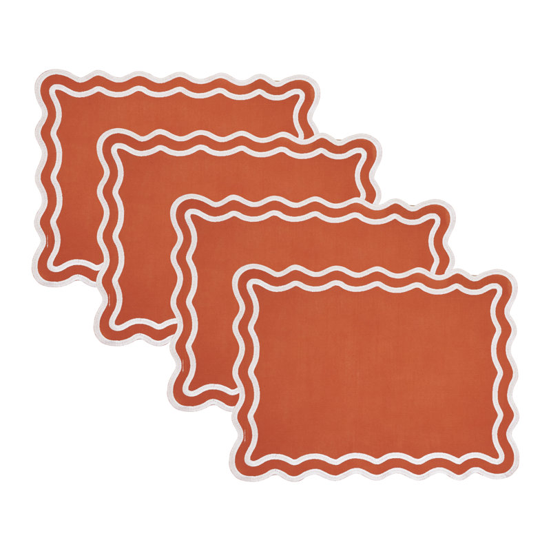 Napperons festonnés brodés (ensemble de 4) - Napperons décoratifs en coton pour tous les jours, 14" W x 20" L, Pumpkin
