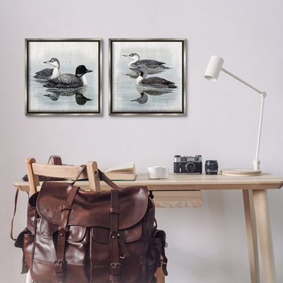  «Four Loons in Lake», ensemble de 2 toiles flottantes encadrées par Susan Jill
