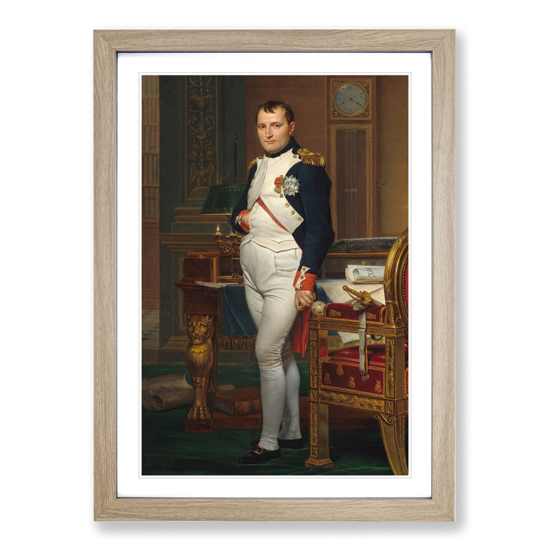 The Emperor Napoleon by Jacques-Louis David - Picture Frame Painting on MDF, Oak, 65cm H x 48cm W x 2cm D
