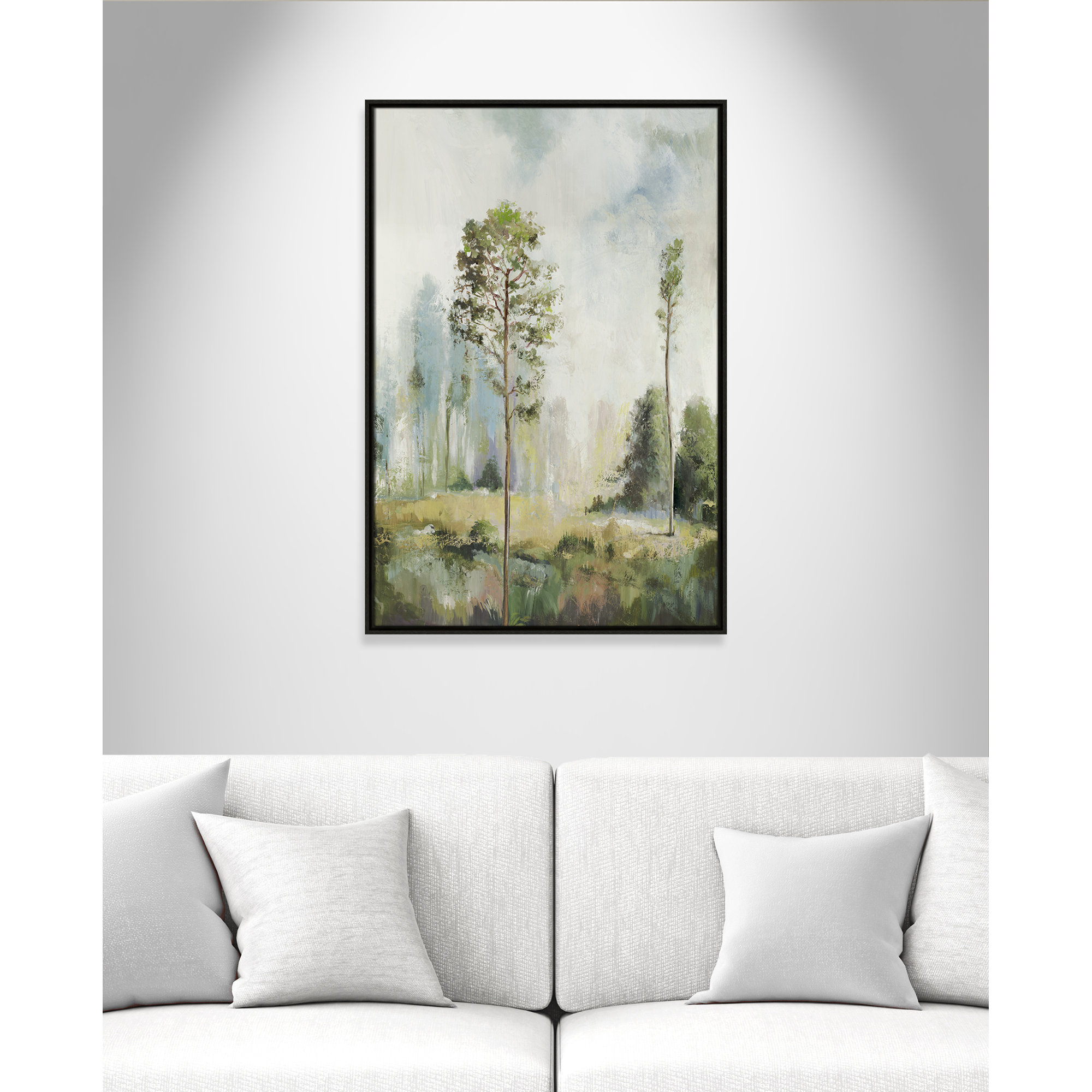 Tall Green Trees I by Teton Pearce - Floater Frame Print on Canvas, 37.5" H x 25.5" W, Espresso