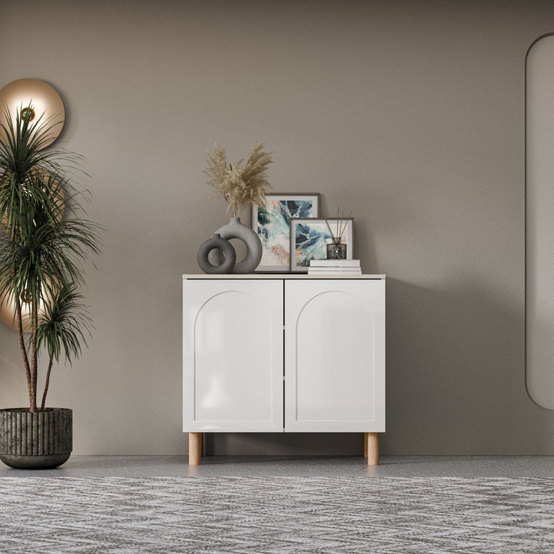 Buffet Bohem avec portes en panneau de fibres à densité moyenne, Blanc / Traverten, 34" H x 35" W x 20" D