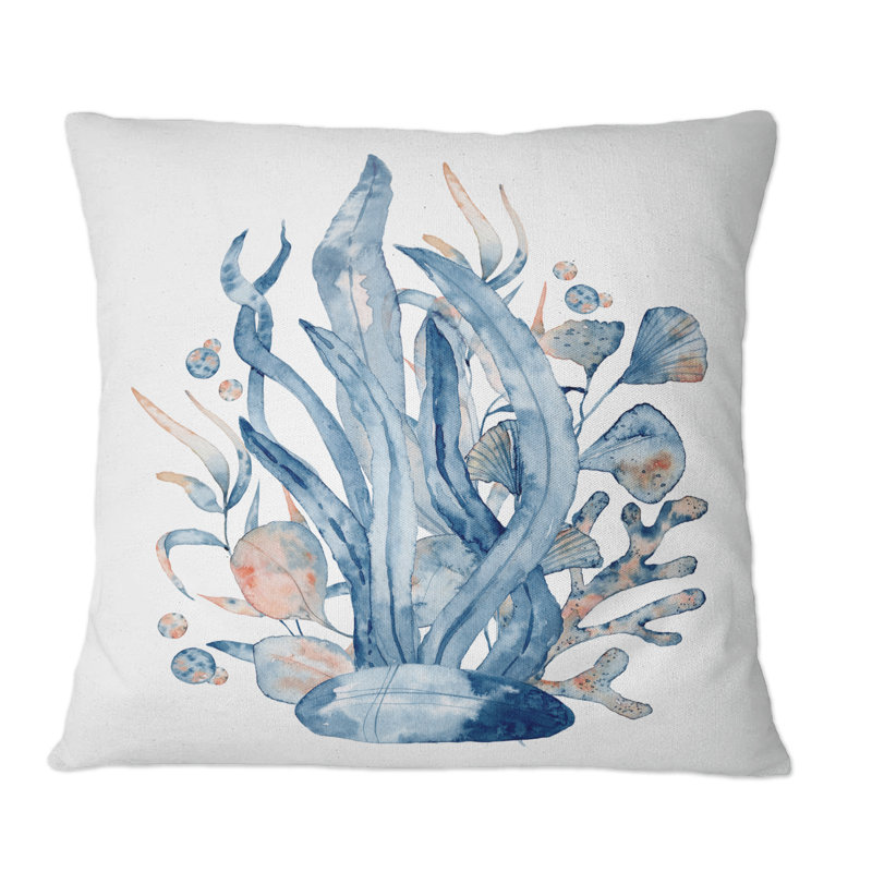 Bouquet de fleurs sous-marines avec algues - Coussin décoratif imprimé tropical, 16 po x 16 po