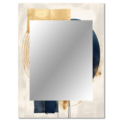 Moon Bliss On Delft Blue Sky Mid-Century II - Transitional Decorative Mirror, Gold Wall Mirror, Printed Metal Art