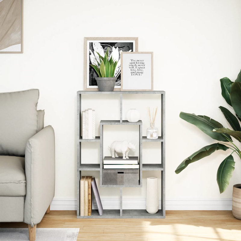 90cm H x 63cm W Geometric Bookcase, Concrete Grey