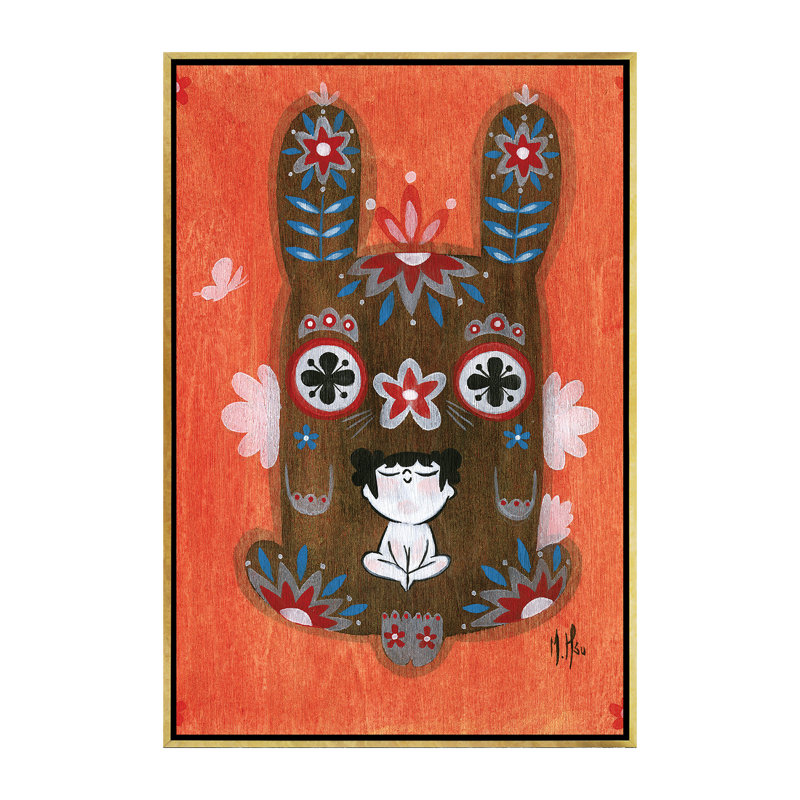 «Folk Blessings - Bunny» par Martin Hsu - reproduction d'art, Pas de tapis, H 60 po x l 40po x P 1,5 po, Toile encadrée d'or