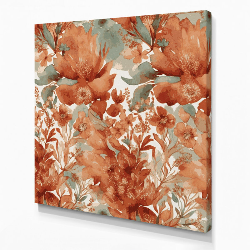 "Watercolor Floral 96", art mural sur toile brune, H 32 po x l 32 po