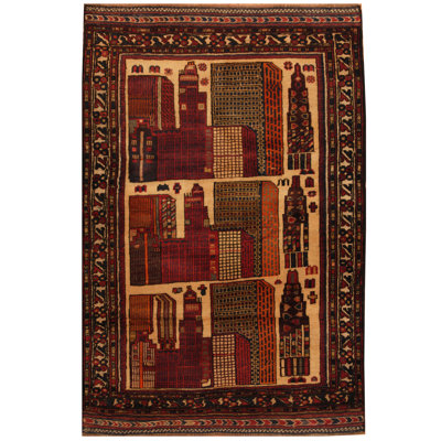 Tapis beige / rouge noué à la main Felisha