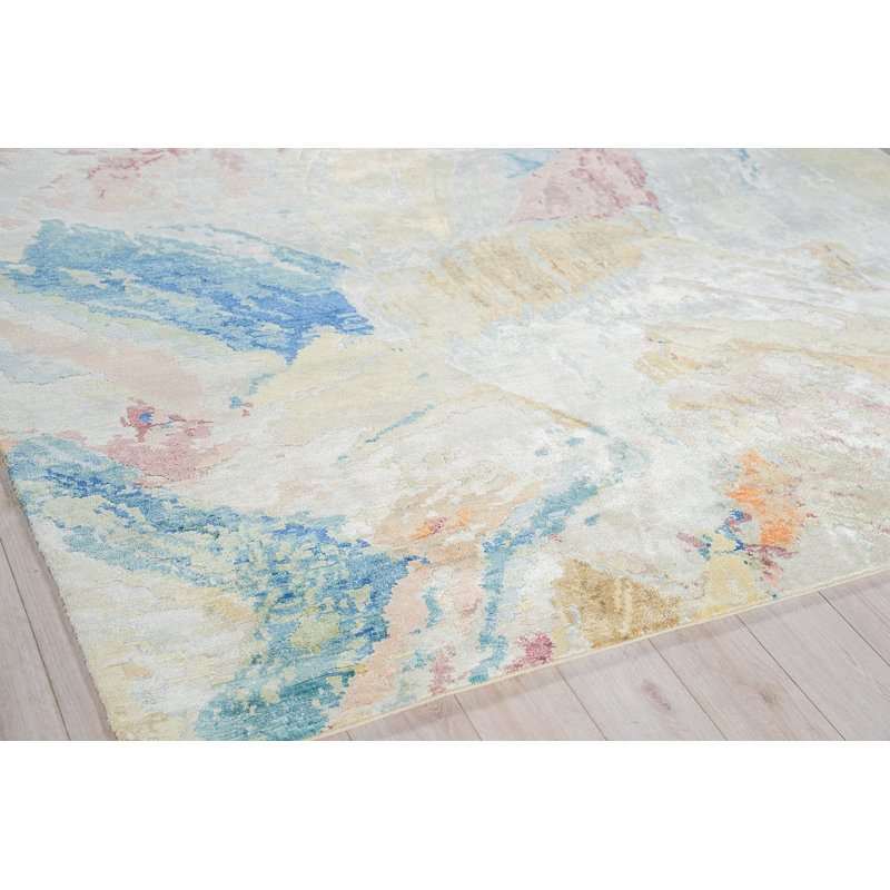Exquisite Rugs Floor Art Hand-Knotted Bamboo Silk Silver/Blush Area Rug, Rectangle 10' x 14'
