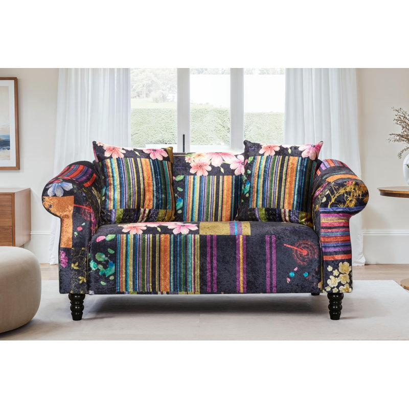 Forsyth Crushed Velvet Patchwork Sofa, Black, 2