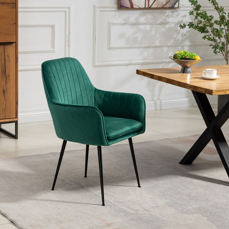 Anoek 47cm H Velvet Upholstered Dining Chair, Green