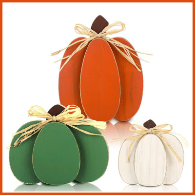 3 Pcs 3D Wooden Pumpkin Signs, Rustic Farmhouse Fall Tiered Tray Tabletop Decor for Kitchen Home