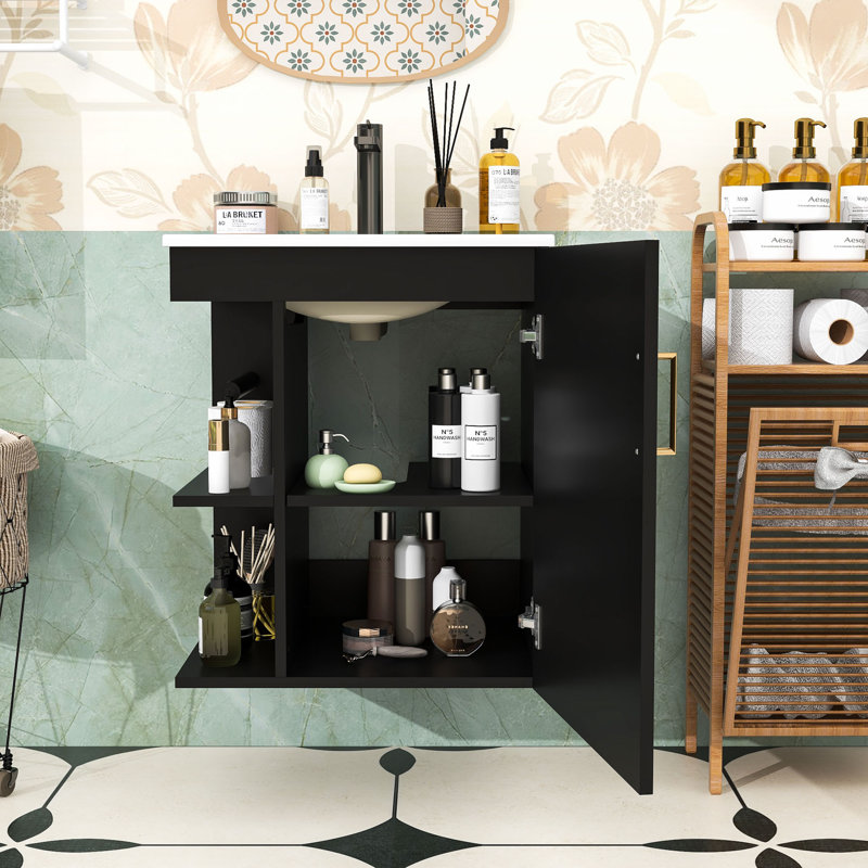 Armoire de salle de bain murale moderne avec lavabo - rangement compact, Noir