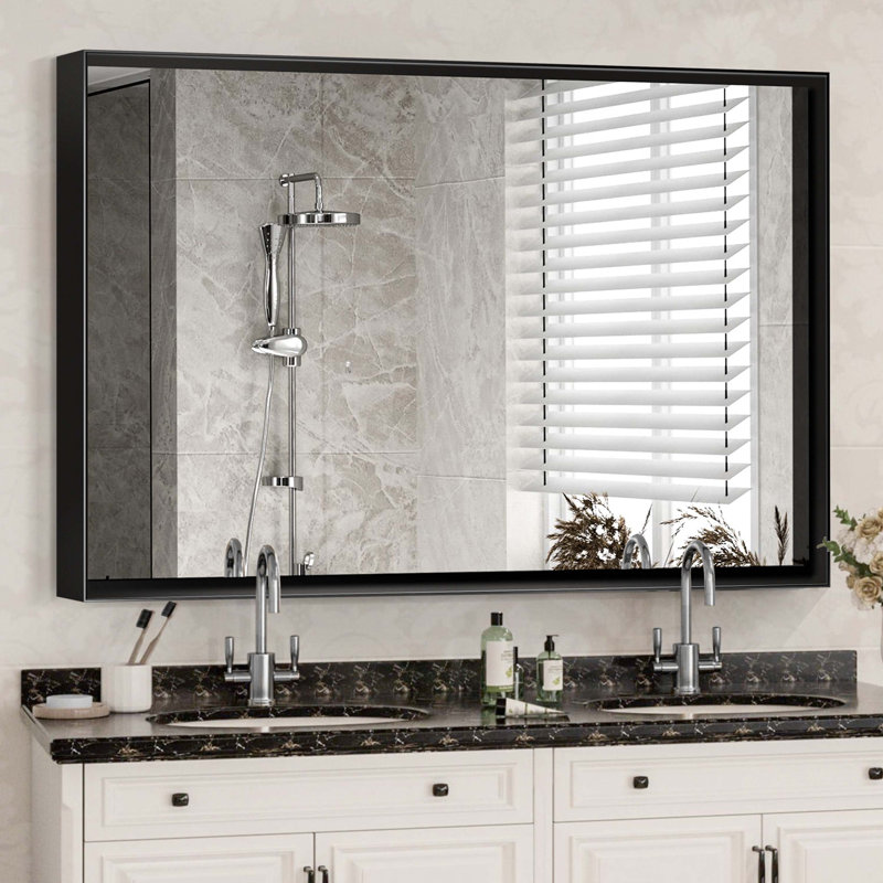 Miroir de salle de bain noir brillant pour miroir mural, 40 po x 30 po