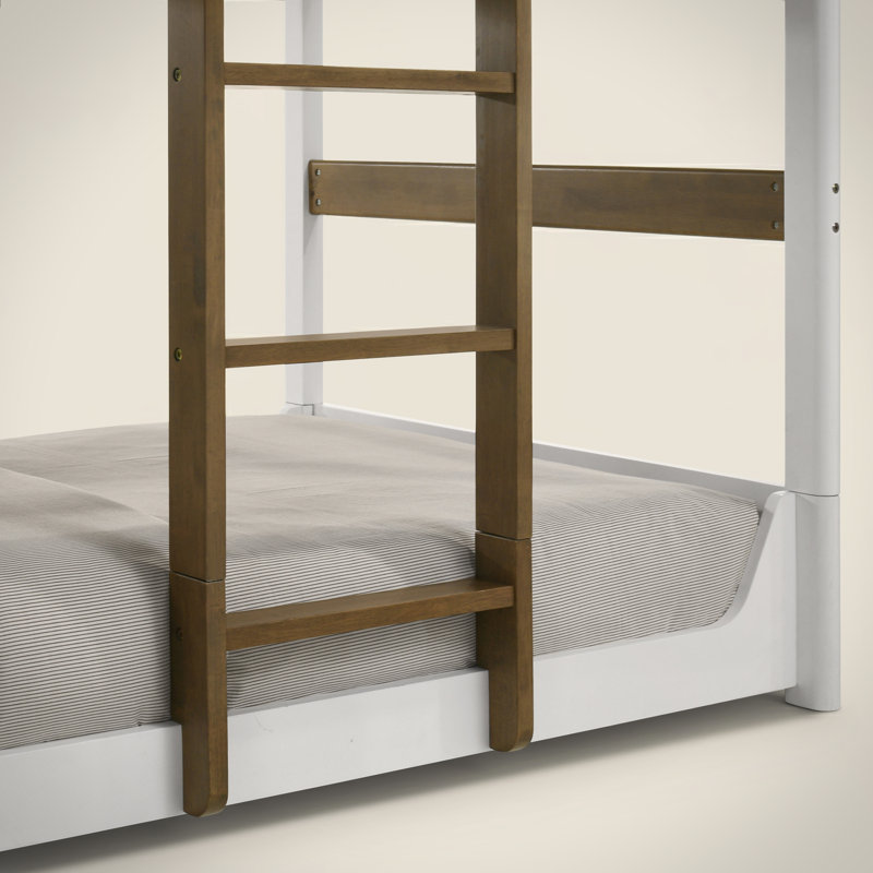 Lit superposé simple en bois massif Bustillo, Blanc/noyer