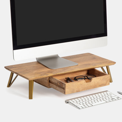 Lameek Wood Monitor Stand With Drawer