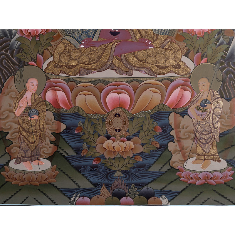 Bouddha Amitabha (Thangka sans brocart) | Or pur 24 carats avec peinture acrylique