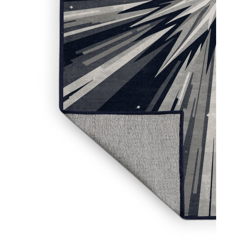 Tapis gris / bleu marine délavé à la machine Palvinder Bold & Eclectic Modern Starburst, 6 X 9