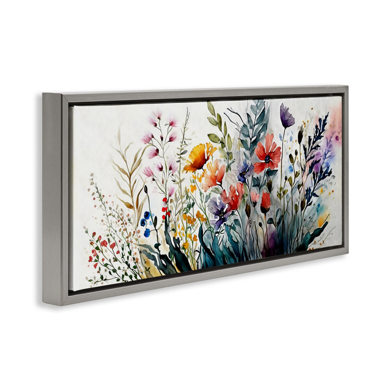 Teintes florales audacieuses qui fleurissent dans la nature, Cadre flottant gris lustré, H 11 po x l 25 po