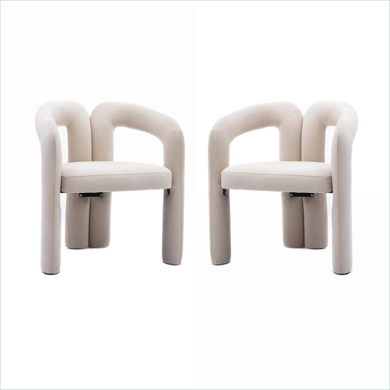 Ensemble de 2 chaises de salle à manger contemporaines rembourrées en velours beige