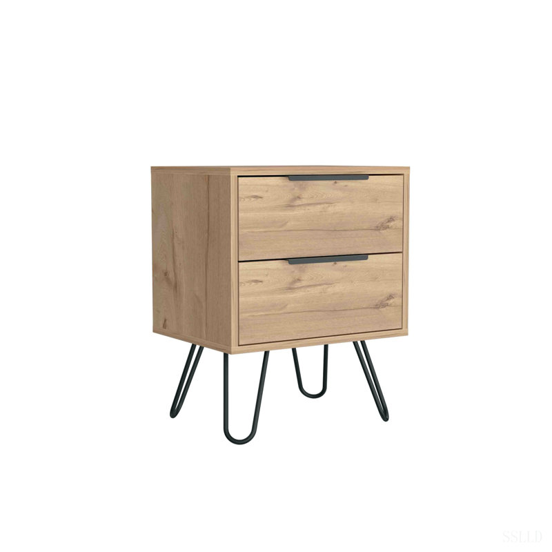 Tables de chevet avec 2 tiroirs, ensemble de 2, Light Oak