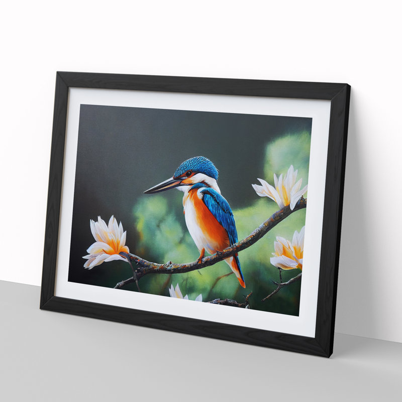 Electrifying Kingfisher Bird - Single Picture Frame Print, Black , 46cm H x 64cm W x 2cm D