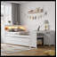 Lit de jour pleine grandeur avec tablettes de rangement, tiroirs, lit gigogne, station de charge, lumière DEL, bureau et armoire, blanc-1689624048