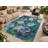 Blue Rose Patterned Washable Decorative Carpet-459016326