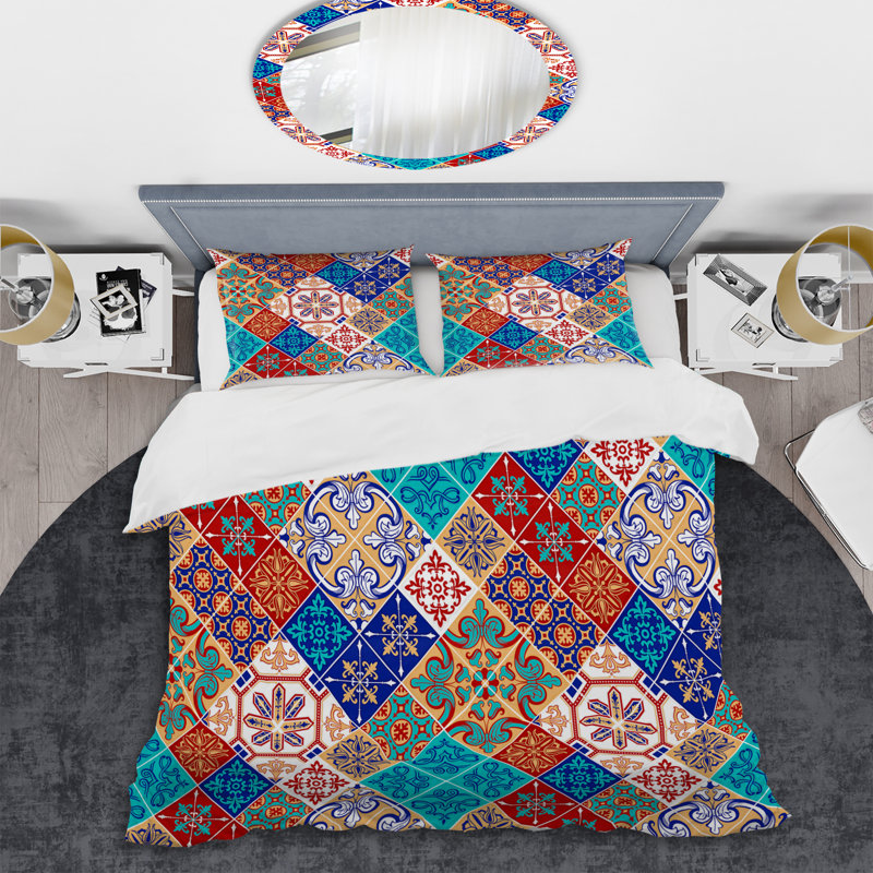 Multicolor Ethnic Patchwork - Abstract Duvet Cover Set - Microfiber Polyester, Twin Duvet Cover + 1 Standard Sham