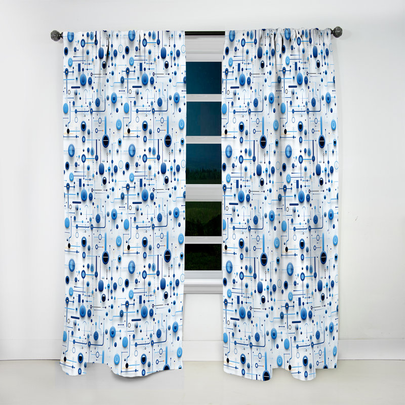 Rideau obscurcissant géométrique abstrait bleu cobalt et blanc Cobalt I - 1 panneaux, L 52 po x L 95 po