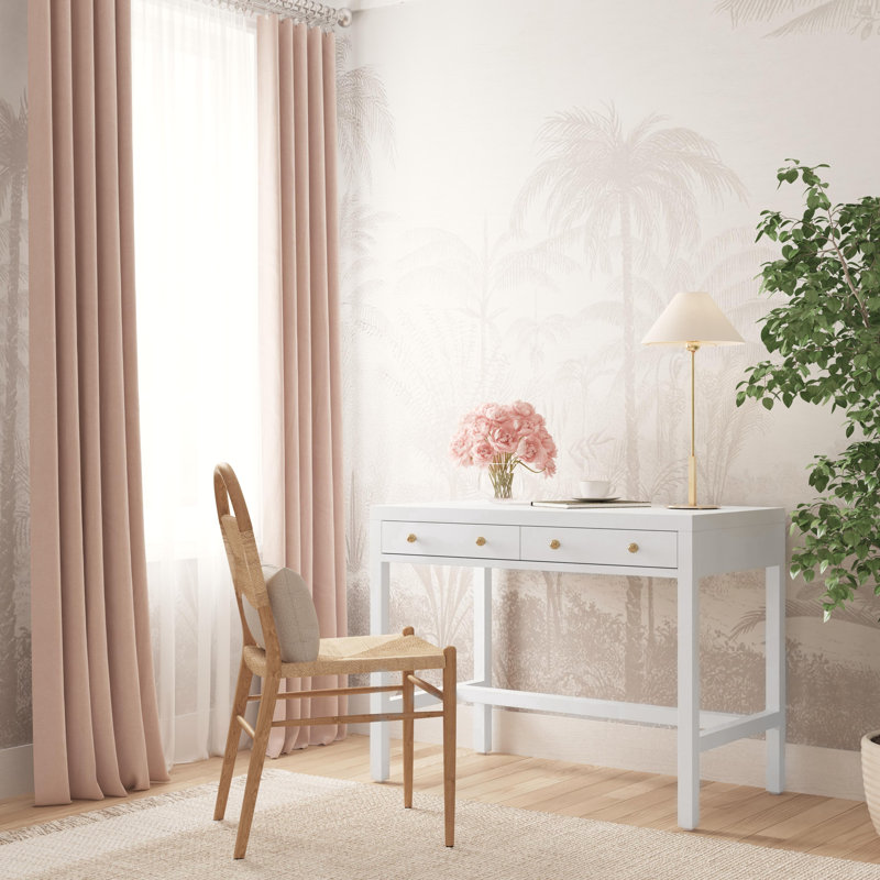 Nora 40 in. W Rectangular Wood 2 Drawer Writing Desk, Textured White