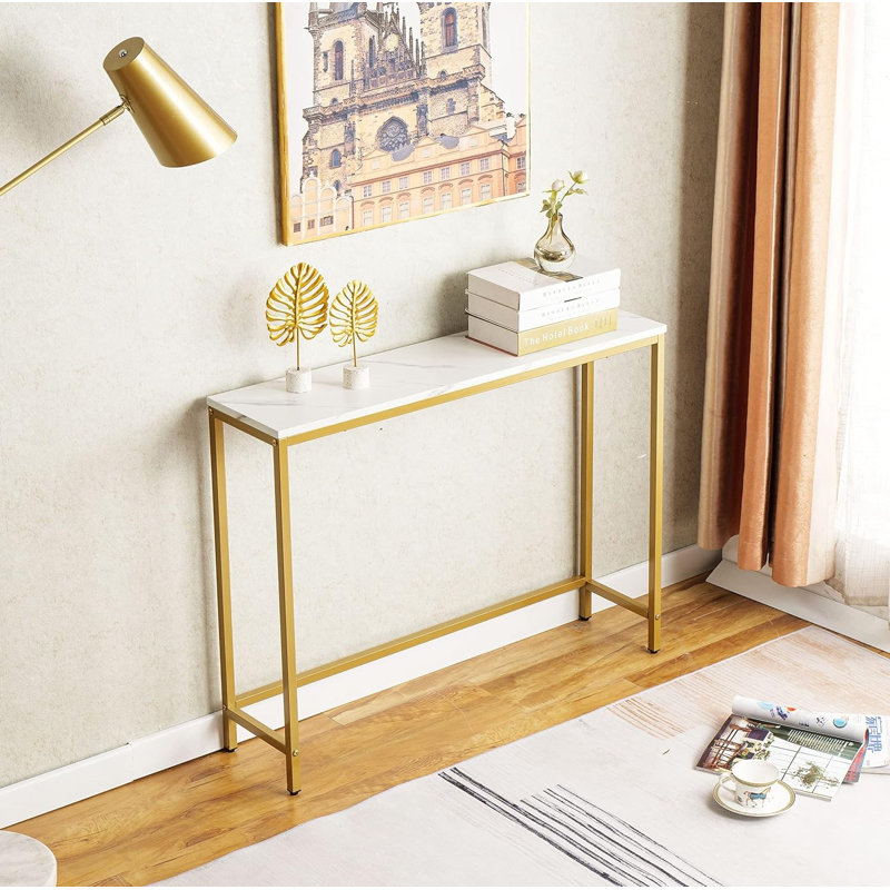 Console Table For Entryway. MDF Sofa Table (Single Layer), Gold, White