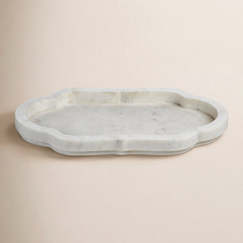 Plateau décoratif en marbre blanc Keaton, H 1,25 po x l 15 po x P 8,75 po