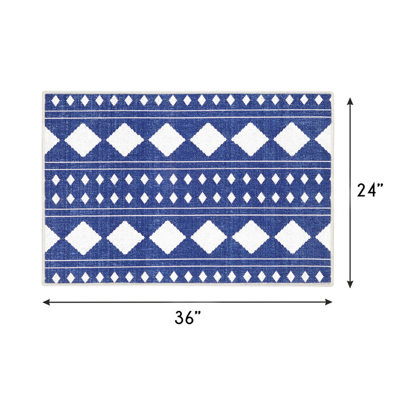 Jaason Geometric Non-Skid Kitchen Mat, Navy