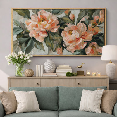 Blush Floral Botanical Artwork, Bedroom Room Pictures, Framed Canvas Giclee Print Wall Art