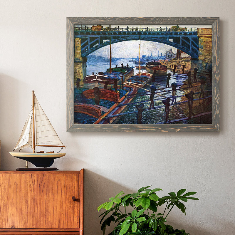 «The Coal Carrier», peinture sur toile encadrée, H 28 po x l 42 po x P 1,5 po, Gris