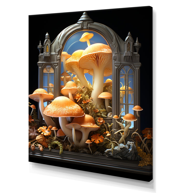 Champignon jaune fantaisie - Art mural champignon, H 32 po x l 24 po x P 1 po