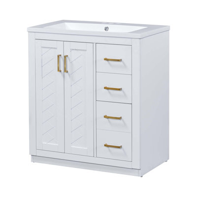 Meuble-lavabo de salle de bain avec lavabo en résine, 3 tiroirs et portes à fermeture douce