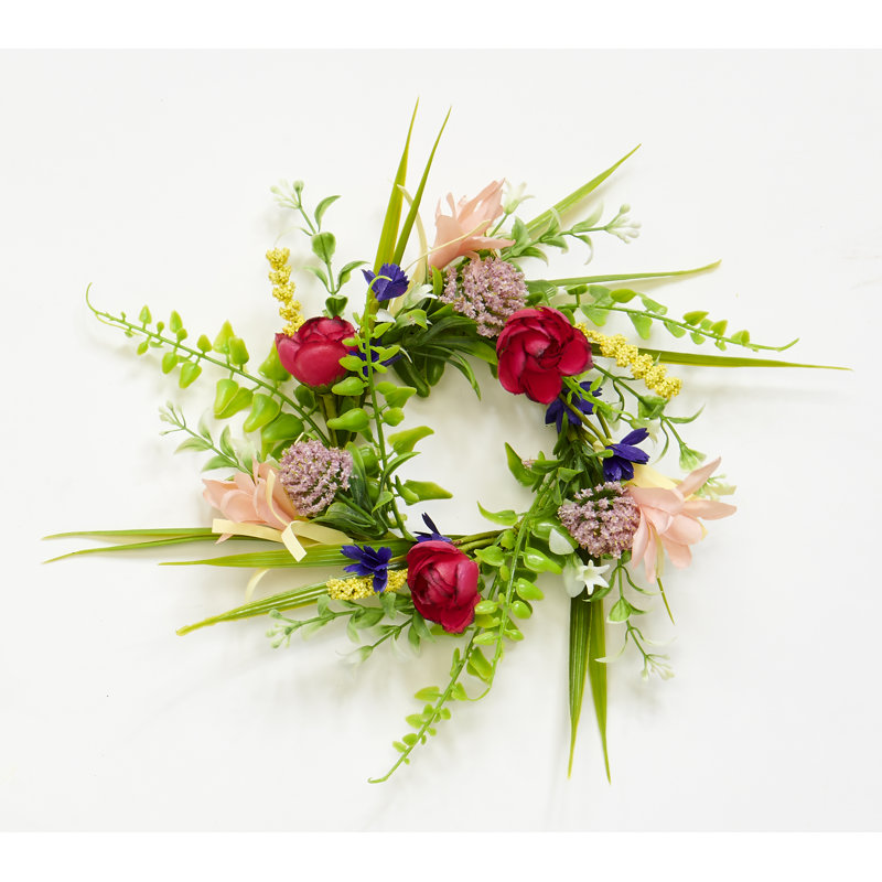 4.25" Inner Diameter Wild Artificial Multicolor Spring Flower Candle Ring, Set of 2