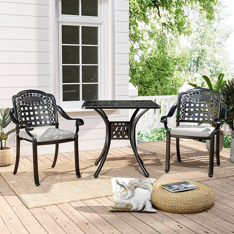 Tobiah 2 - Person Patio Dining Set with Rectangular Table , Cushions Included, 73" H x 76.5" W x 79.5" D