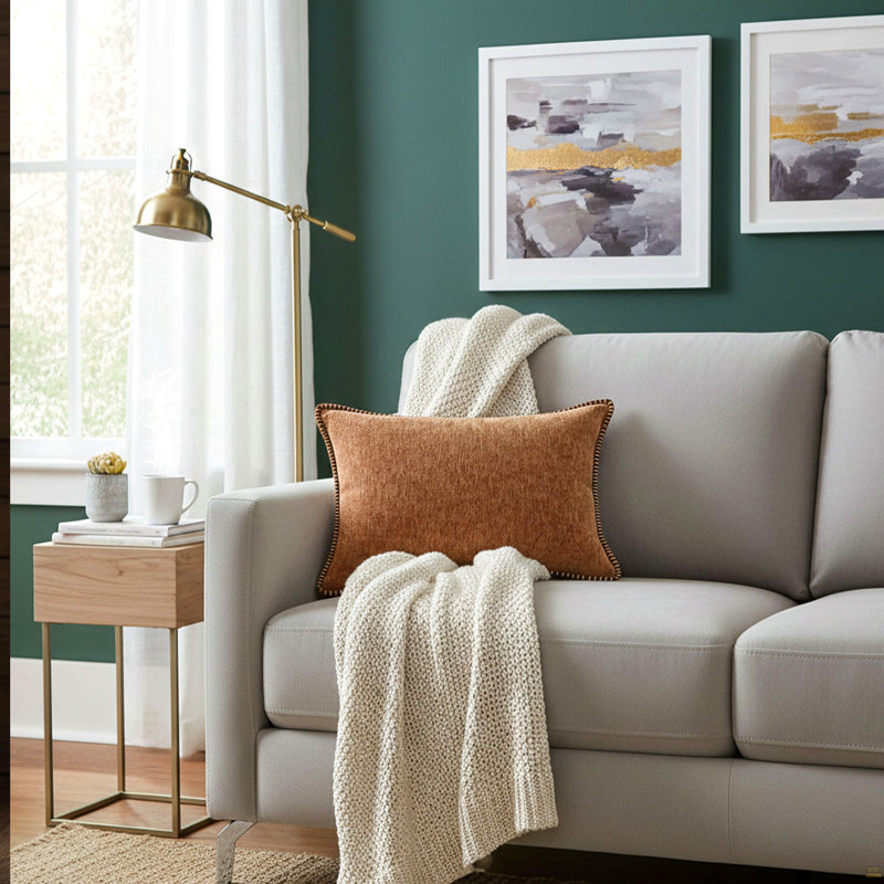 Ensemble de 2 coussins texturés avec bord contrastant cousu, Rectangle 16 po x 24 po, Brun pâle