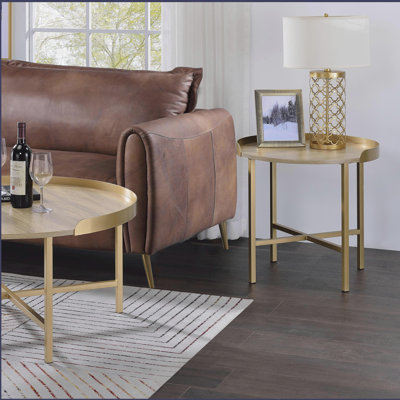 Table de bout en chêne et or avec plateau