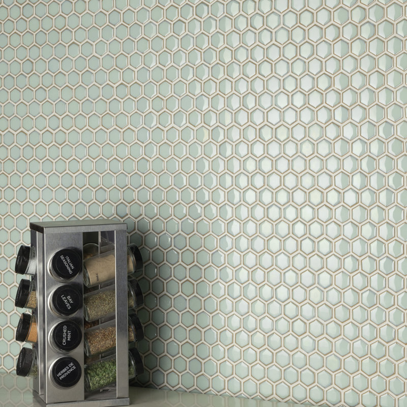 Hudson 1" Hex Light Green 11-7/8" x 13-1/4" Porcelain Mosaic Tile