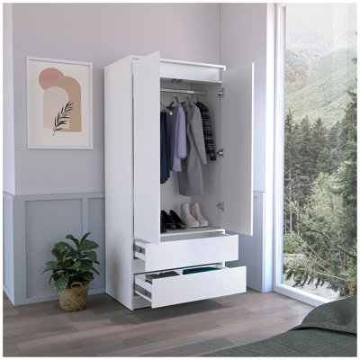 Armoire, penderie avec deux tiroirs, tringle