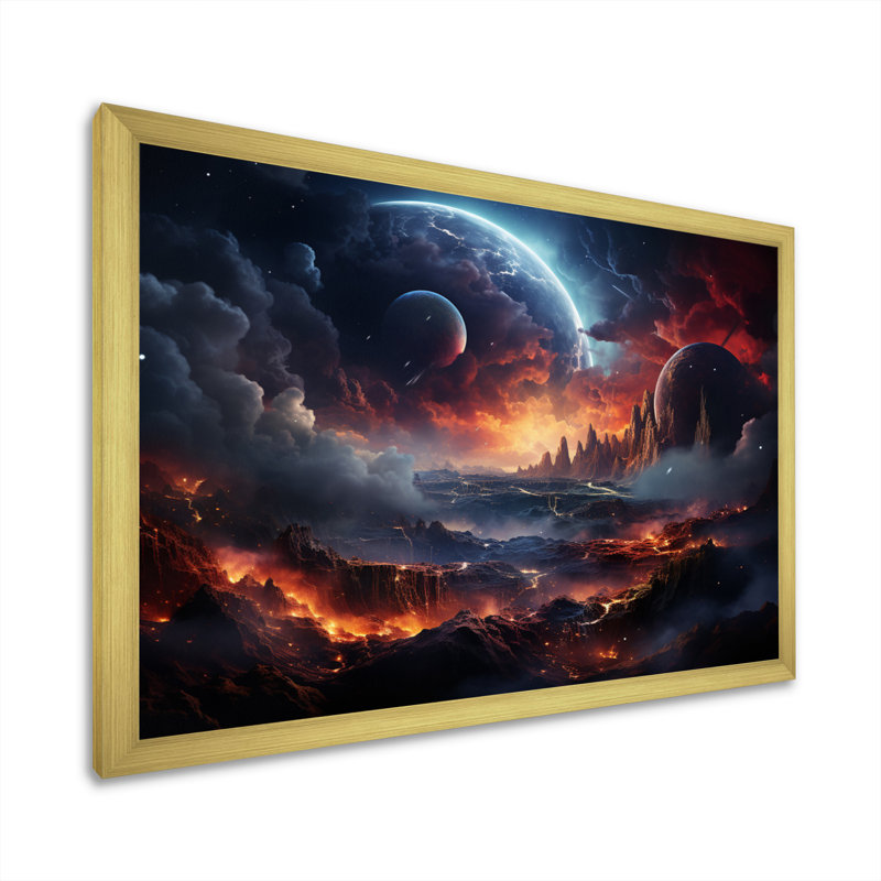 Orange, noir, astronomique, espace, rêves II, H 30 po x l 40 po x P 1,5 po, Cadre doré simple
